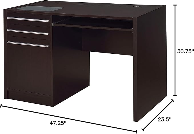 Coaster Home Furnishings - Halston - Engineered Wood - 47-Inch Computer Desk with Drawers Door Cabinet &amp Lift-Top Storage Tempered Glass Top Contemporary Style - Home Office - Cappuccino - 8007