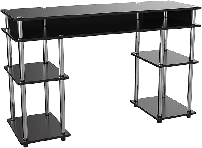 Elegant Escape No Tools Desk Home Office Desk with Shelves Corner Shelf Vanity Desk Computer Desk Nail Table for Nail Tech - 47.25 L x 15.75 W x 30 H Black