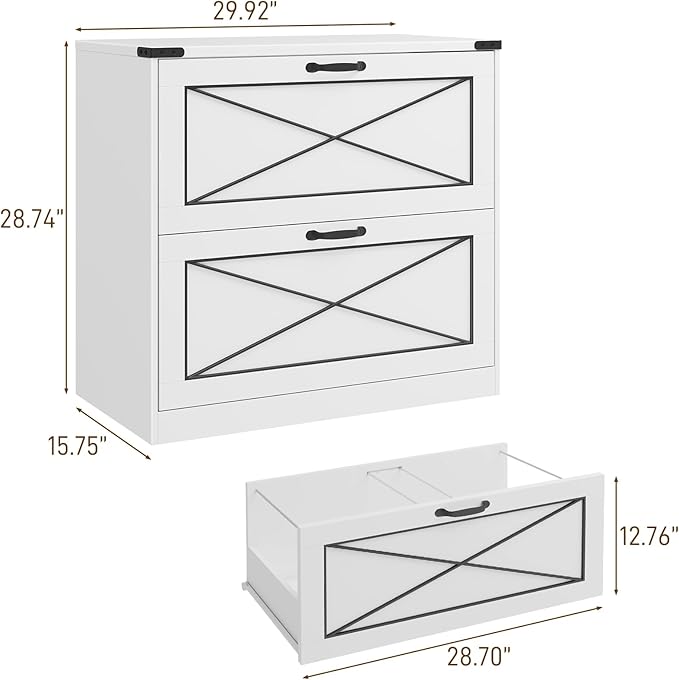 Vabches Lateral File Cabinet with 2 Drawers Farmhouse Filing Cabinet Office File Cabinet with File Drawers Wood Rustic Storage Cabinet File Organizer for Home Office Living Room White
