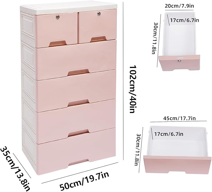 6 Drawers Mobile File Cabinet Under Desk Storage Organization with Four Wheels40.2x19.7x13.7in Small Desk Mobile Pedestal Filing Cabinet5-LayerTop-Layer Locks
