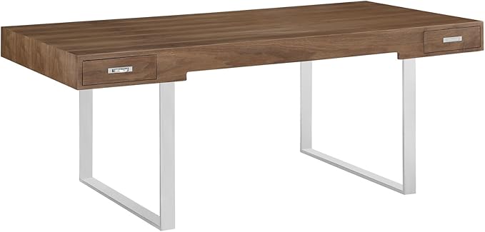 Modway Tinker Contemporary Modern Wood and Stainless Steel Office Desk With Two Drawers in Walnut