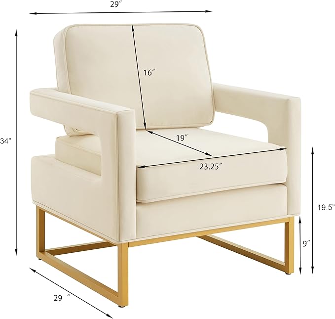 Accent Chair Modern Velvet Upholstered Leisure Chair Sofa Chair Style Accent Chair with Gold Metal Base for Living Room/Bedroom/Study/Home Office (Cream)