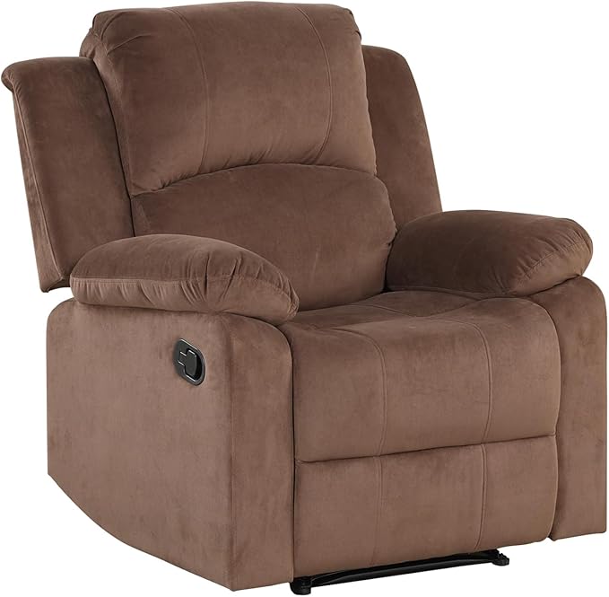 EBELLO Classic Recliner Manual Chair with Soft Padded Headrest and Armrest Overstuffed Recliner Single Sofa Chair for Living Room Bedroom Brown