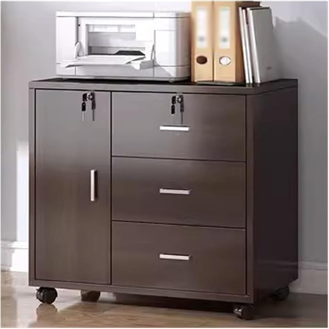 Filing Cabinet Filing Cabinet Wooden Low Cabinet Three Drawers with One Storage Cabinet Filing Cabinet Lockable Storage Office Filing with Removable Rollers File Storage Cabinets ( Color : Brown )