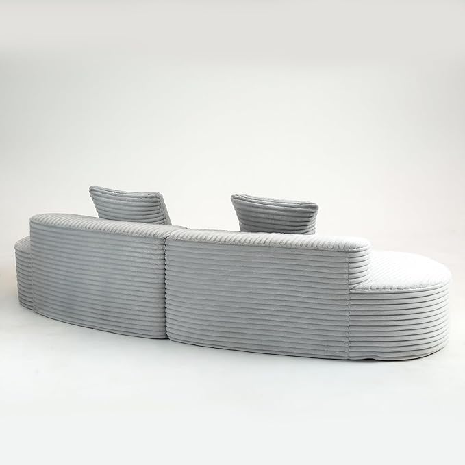 110 Modern Curved Sectional Sofa Compressed Sofa with Half Moon Design and 2 Pillows No Assembly Require Couch with Tufted Cushions Corduroy Sofa for Living Room (Smoke Grey)