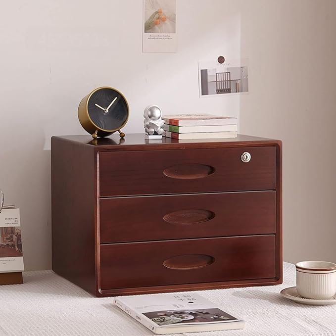 Multi-Layer Drawer Storage Box 3 Drawer Solid Wood Flat File Cabinet With Lockable A4 Treatment Storage Cabinet For Home Desktop Office(Color:D)