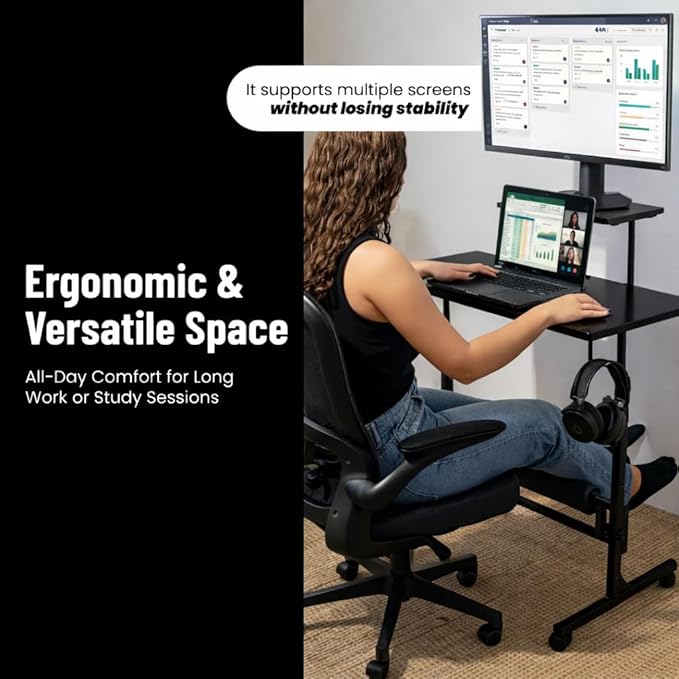 Model 2026 Adjustable Height Rolling Desk With Wheels Portable Compact Laptop Table Mobile Workstation For Study Office Small Space Standing Desk Ergonomic Writing Surface Modern Home Furniture Black