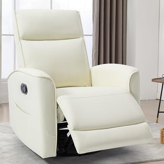 CANMOV Rocker Recliner Chair360°Swivel Nursery Glider ReclinerManual Recliner Sofa with Padded Armrest and BackrestLeather Recliner for Small SpacesLiving RoomBedroom (White)