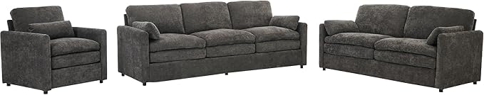 3-Piece Cozy Upholstered Sofa Set Upholstered Sofa Set with Single Sofa Loveseat and 3-Seater Sofa Oversized Comfy Cloud Sofa for Living Room Office Apartment (Grey-4c)
