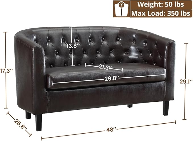 Naomi Home Barrel Love Seat Button Tufted Faux Leather Loveseat Sofas Faux Leather couches Small Loveseats for Small Spaces Bedrooms Love Seat Couches for Living Room - Espresso
