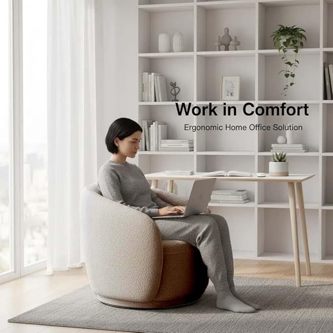 Modern Boucle Swivel Accent Chair Oversized Round Swivel Barrel Chair No-Assembly Single Sofa Chair with Thick Foam Comfy Cloud-Style Boucle Chair for Living Room &amp Bedroom Beige Round Chair