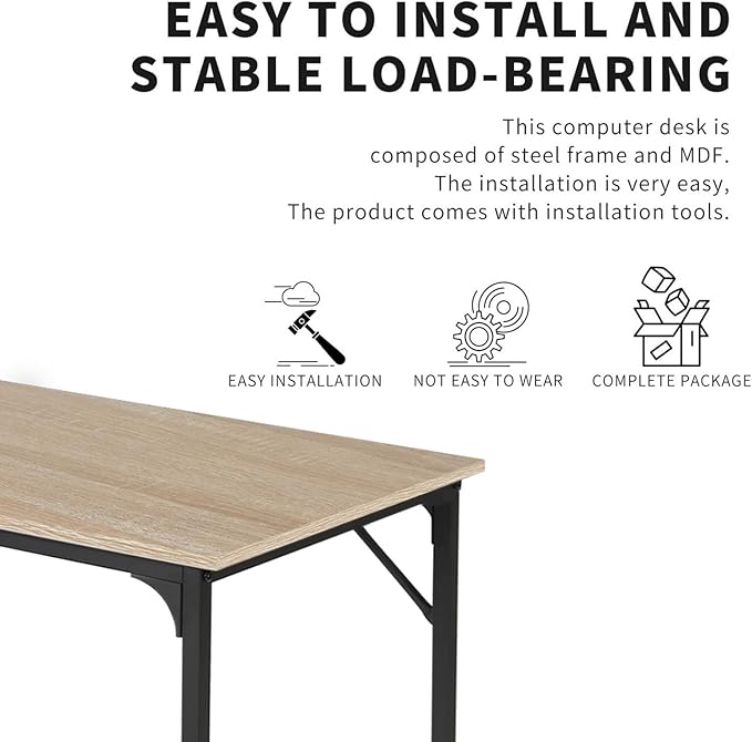 NChanmar 47 Inch Computer Desk Office Desk Gaming Desk with Metal Frame Writing Workstation for Home Office Space Saving Computer Table for Small Space (Nature) 47x19.6x29