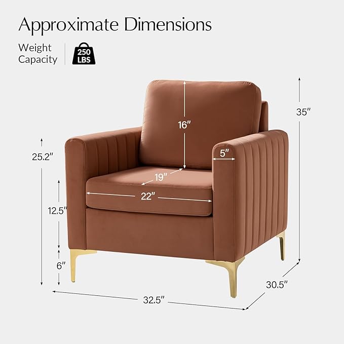 Modern Upholstered Velvet Accent Chair Velvet Armchair Club Chair with Gold Metal Legs Mid-Century Barrel Leisure Comfy Reading Chair for Livingroom Bedroom Coral