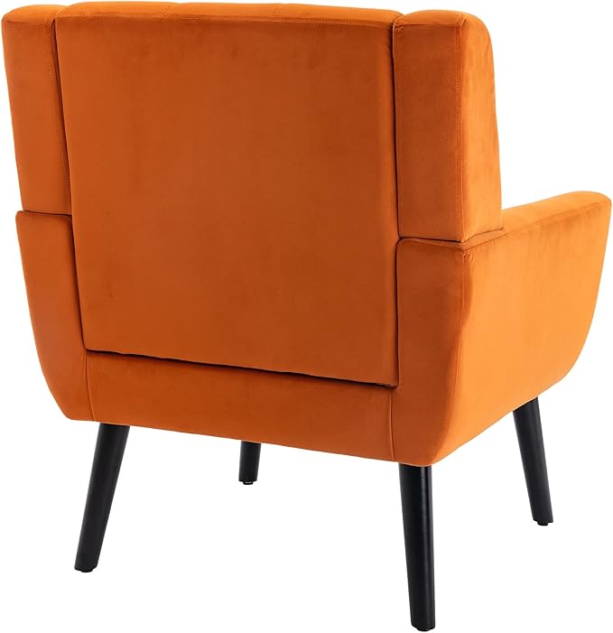 Modern Velvet Accent Chair/Living Room Chair/Arm Chair/Lounge Chair with Solid Wood LegsSuitable for Clubs Living Rooms Offices Balconies (Orange)