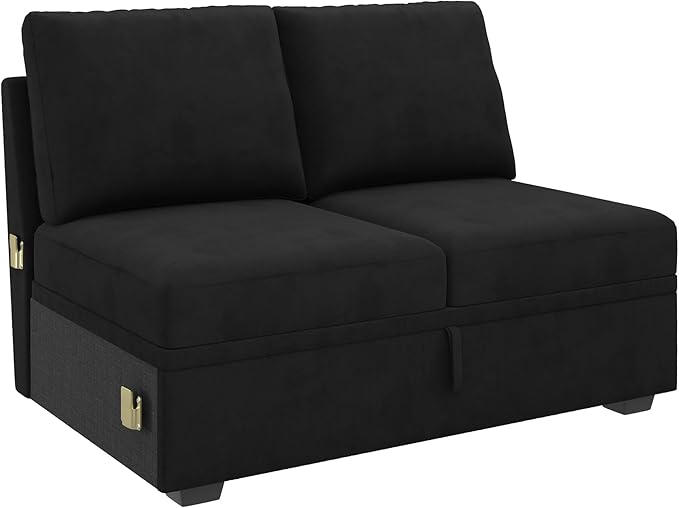 HONBAY Storage Loveseat for Modular Sleeper Sofa with Pull Out Bed Double Seat with Storage for Couch Bed Velvet Black