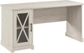Bush Furniture Lennox 60W Farmhouse Desk with Storage Cabinet in Linen White Oak | Computer Table for Home Office Workspace