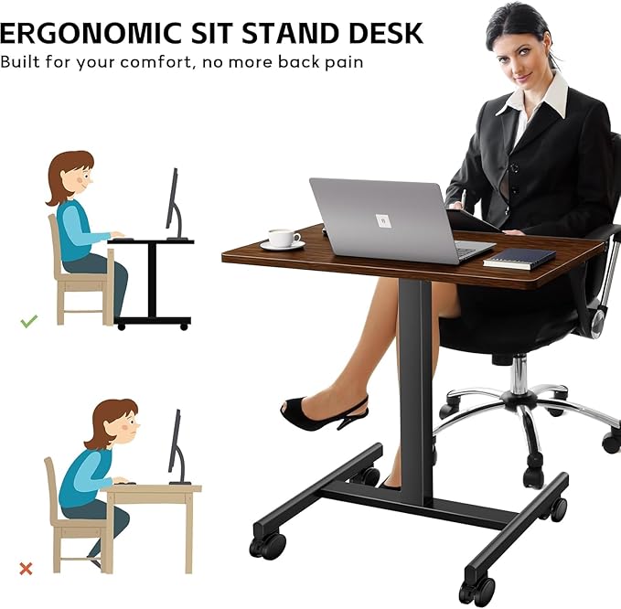 Mobile Laptop Standing Desk Adjustable HeightSmall Mobile Desk Workstation with WheelsPortable Rolling Computer Desk Cart for Home Office Classroom (Rustic Brown)