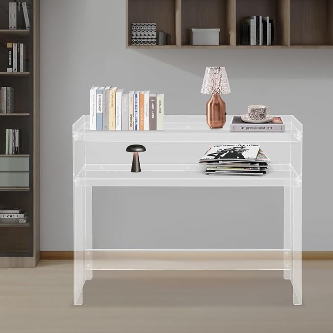 Acrylic Console Table 39.4×11.8×31.5in Laptop Workstation Study Table Modern Home Office Acrylic Console Desk for Living Room Office Entryway Hallway (Transparent)