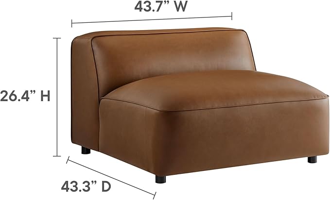 Modway Auren Vegan Leather Modular Armless Chair in Coffee - Faux Leather Slipper Chair - Mid Century Modern Single Sofa Chair - Oversized PU Leather Accent Chair for Living Room Apartment