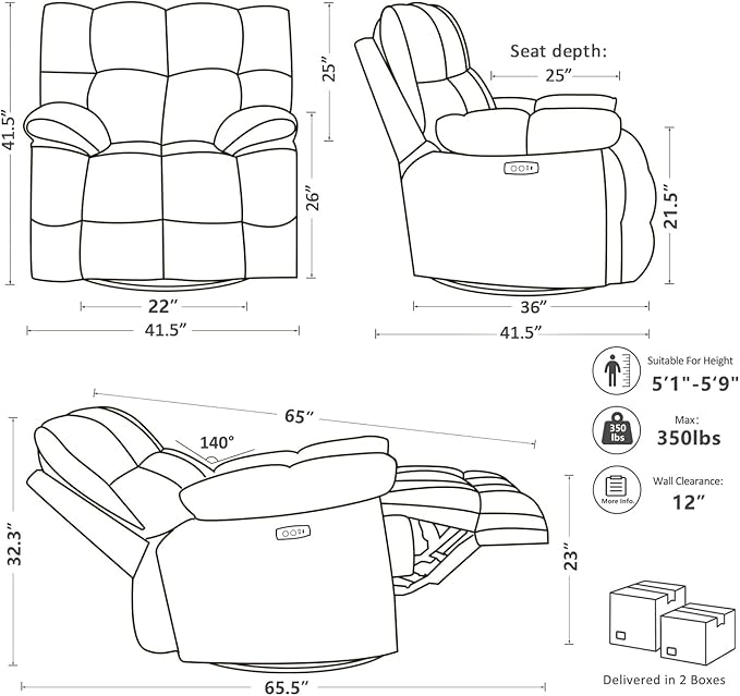 Oversized Recliner Chair Overstuffed Swivel Rocker with Extra Wide Seat &amp Breathable Fabric for Living Room (Power Green)