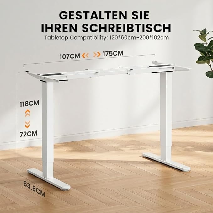 ErGear Dual Motor Standing Desk Frame Electric Adjustable Legs Compatible Desktop Size 44″-90″ 264 lbs Weight Capacity 4 Memory Height Settings Stand up Desks Base White Frame Only