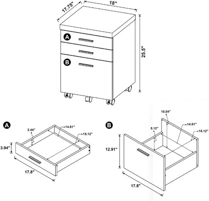 Mobile File Cabinets 3 Drawer Mobile File Cabinet with 5 Wheel Versatile Storage Under Desk Office for Home Studio Anti-Tilting Wheels Design
