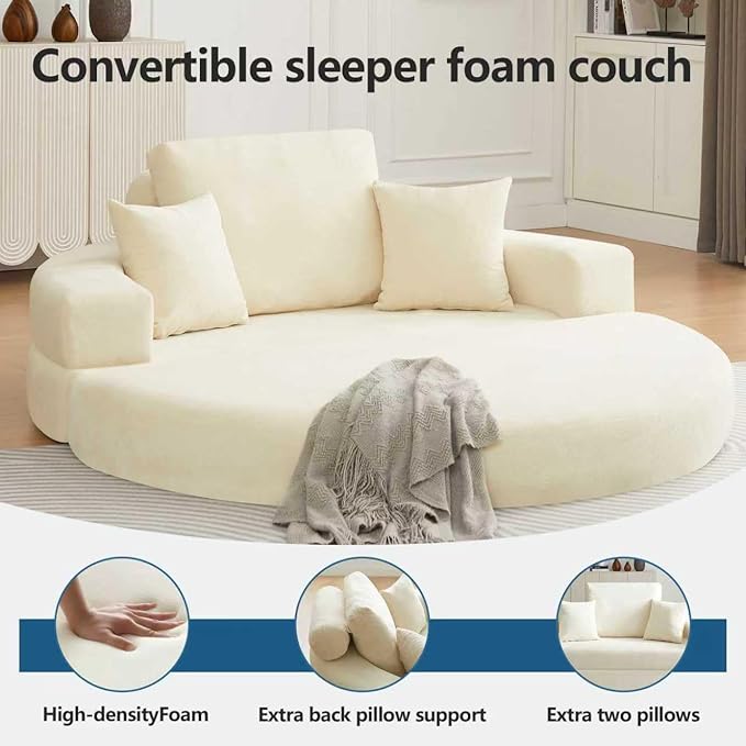 71 Boneless Couch Loveseat Folding Sofa Bed Convertible Round Floor Couch for Living RoomSleeper for Living RoomApartment Office. (1 Beige 71)