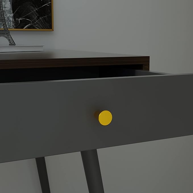 Update Writing Desk 47 with 3 Drawers|Modern Mid Century Desk for Home Office (Walnut + Dark Grey)