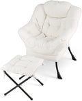 HOMGX Lazy Chair with Ottoman Modern Accent Chair w/Folding Footstool &amp Side Storage Pocket Upholstered Comfy Reading Chair for Bedroom Living Room Office (Beige)
