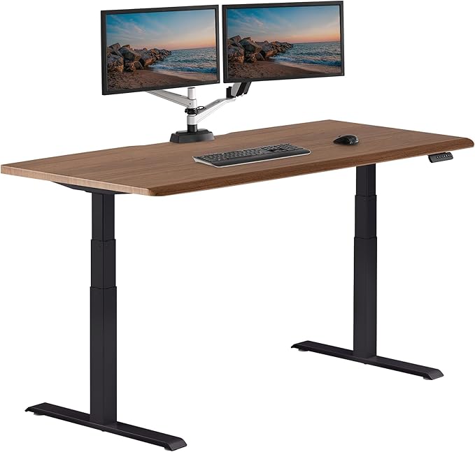 Vari ComfortEdge 72x30 Inch Adjustable Electric Standing Desk – Sit Stand VariDesk with Memory Presets Sloped Edge 180 LB Capacity + Tool-Free Assembly (Walnut/Black)