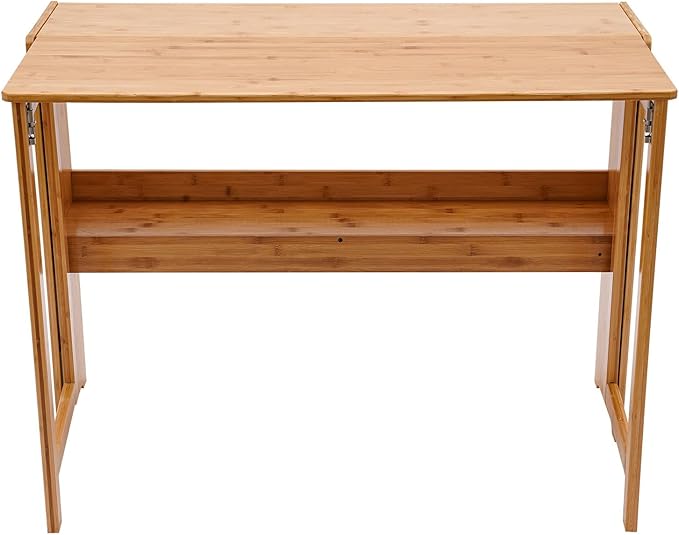 Folding Desk - Small Foldable Table with Storage Shelf 40.5 Inch Computer Desk with Space Saving for Bedroom Home Office Easy Assembly
