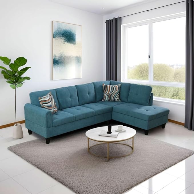 Green L-Shaped 3-Piece Flannel Sofa with Storage Ottoman Set Sectional Couch Sofa Set for Living Room Office Small Space