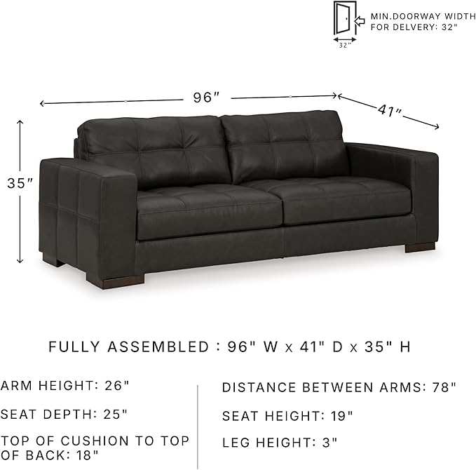 Signature Design by Ashley Luigi Modern Tufted Leather Match Sofa Black