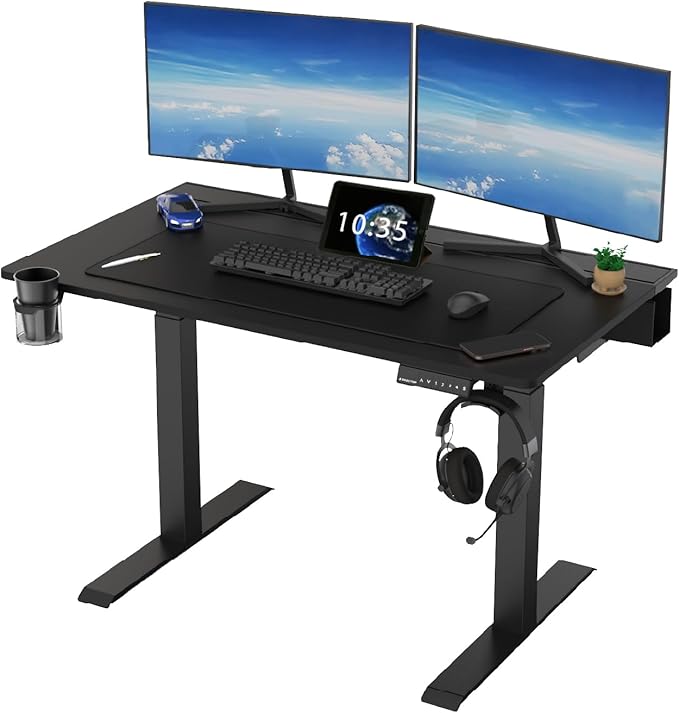Dezctop Bifrost Pro Ergonomic Height Adjustable Desk 47 x 28 Inches with Built in Cable Management for Gaming Home and Office Black