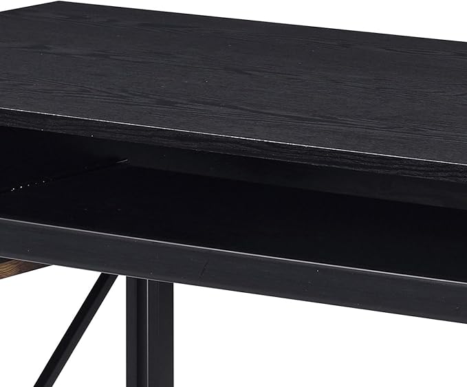 Home Office Desk Black Computer Desk with Keyboard TrayWood+Metal