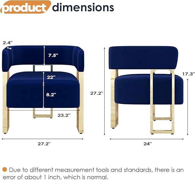 AODAILIHB Modern Accent Chair Blue Velvet Barrel Chairs with Gold Metal Legs - Upholstered Armchairs for Living Room Bedroom Lounge &amp Waiting Room