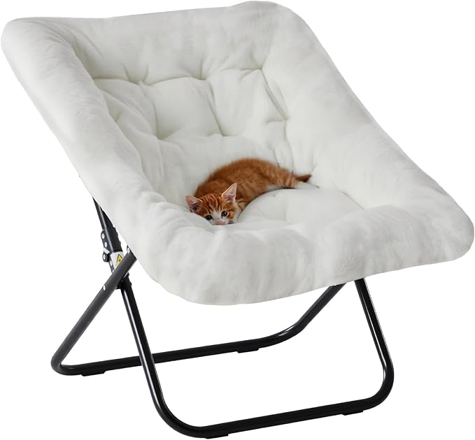 DUMOS Comfy Chair for Adults Soft Faux Fur Folding Lounge for Bedroom Living Room Dorm Rooms Flexible Reading Chair for Teens Large Size Foldable (Square-Creamy)