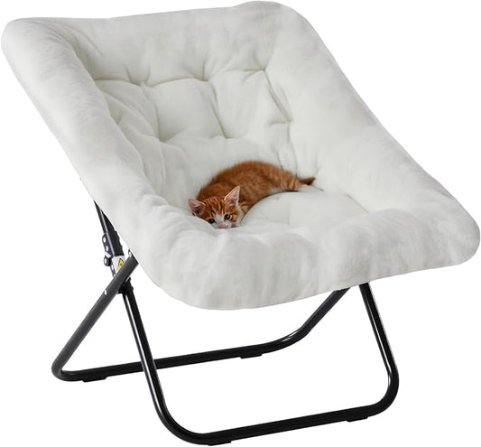DUMOS Comfy Chair for Adults Soft Faux Fur Folding Lounge for Bedroom Living Room Dorm Rooms Flexible Reading Chair for Teens Large Size Foldable (Square-Creamy)
