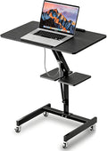 Mobile Standing Desk with Wheels Height Adjustable Laptop Table 27.56 Inch Portable Ergonomic Workstation with Locking Casters &amp Tilting Top Black