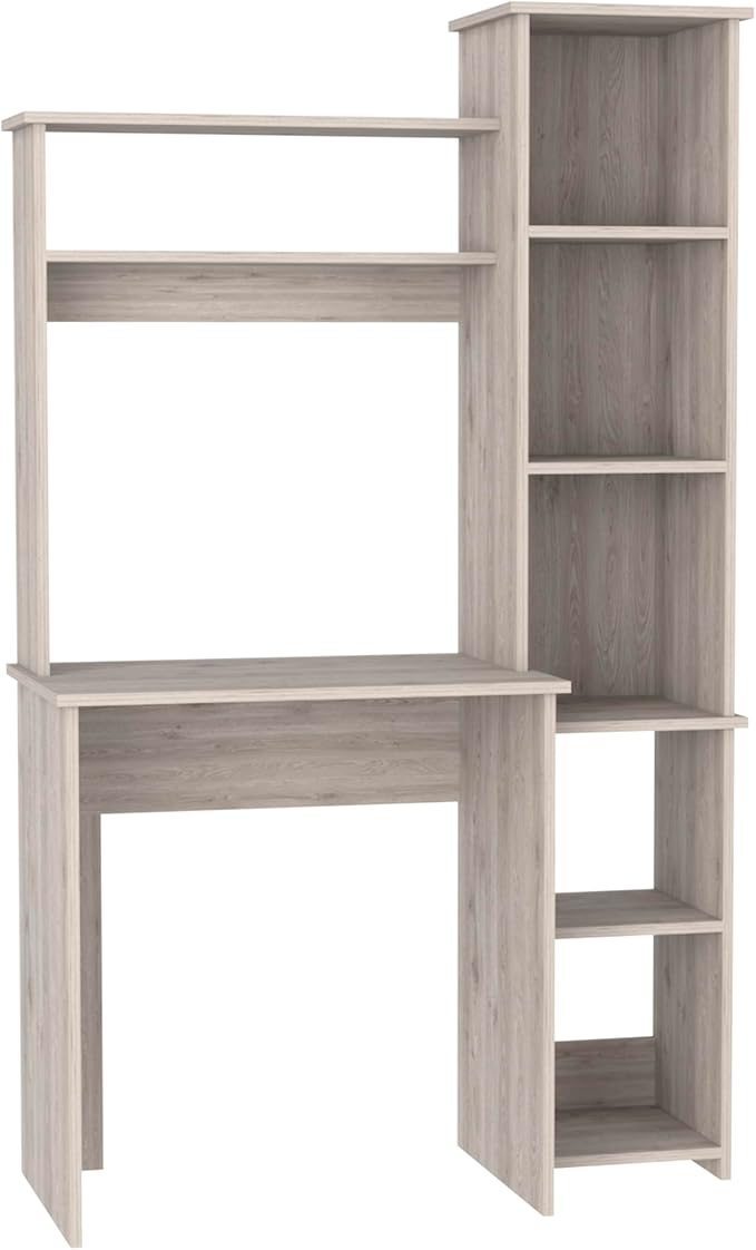 Light Gray Desk with 5 Shelves &amp Superior Storage - Modern Home Office Workstation