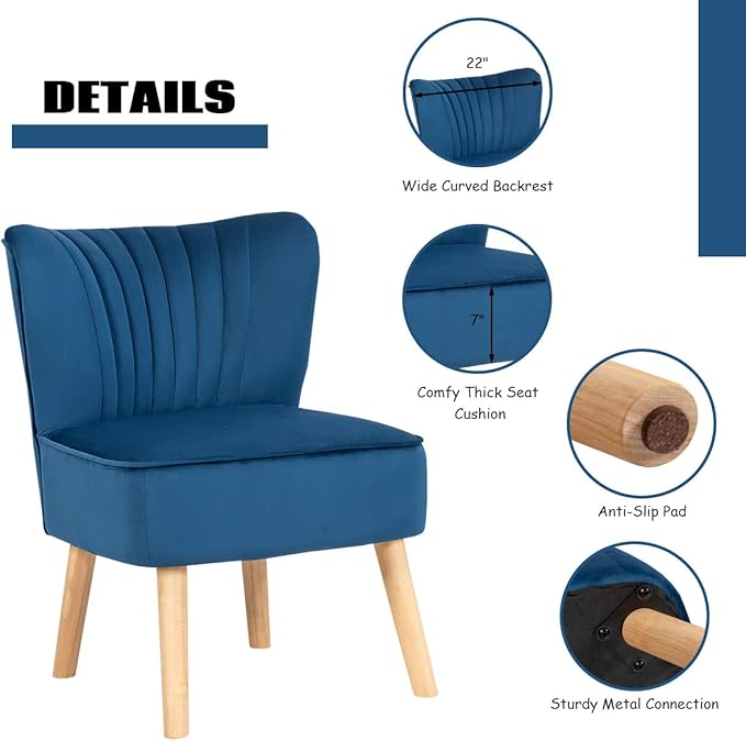 Giantex Velvet Accent Chair with Ottoman Modern Tufted Upholstered Chair with Footrest Firm Wood Legs Leisure Single Club Chair Set for Living Reading Room Bedroom (Blue)
