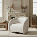 Scott Living Sabbo Beige Bouclé Swivel Chair with Walnut-Finished Solid Wood Base Comfy Swivel Accent Chair Upholstered Lounge Sofa Chair for Living Room/Bedroom Beige + Walnut