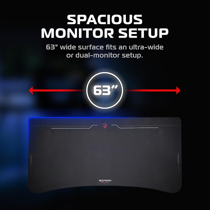 Respawn 1063 Gaming Desk with Cable Management - 63 Inch Ergonomic Full Computer Desk Mouse Pad Sturdy Home Office Workstations Laptop PC Console Gamer Table Wooden Study Table for Bedroom - Black