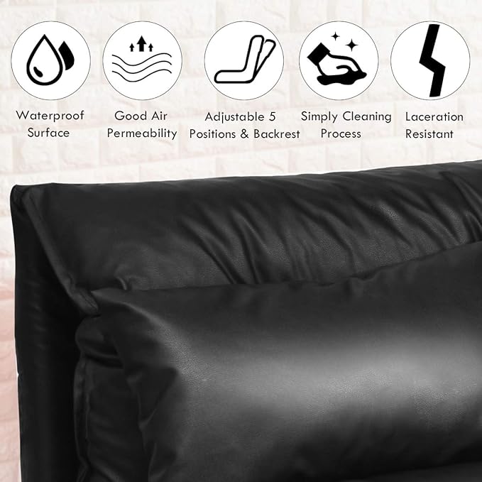 Giantex Convertible Sofa Bed Floor Couch with 2 Pillows PU Leather Loveseat Recliner Folding Lazy Sleeper Sofa 5 Position Video Gaming Sofa Mattress for Reading Living Room Bedroom