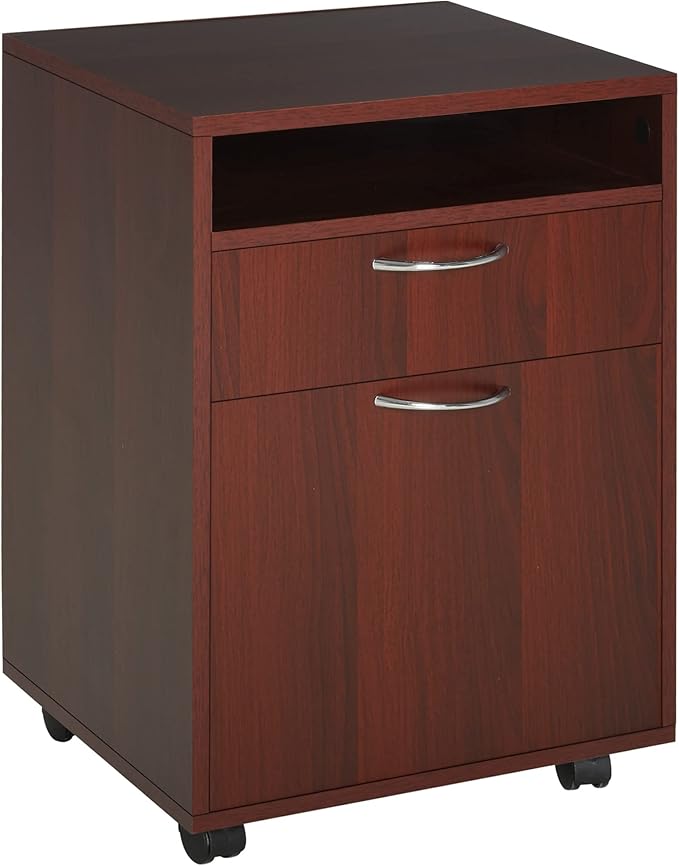 Brown Mobile Storage Cabinet with Drawer and Cabinet Open Storage Space Rectangular Portable Filing Cabinet Traditional for Office Study Room