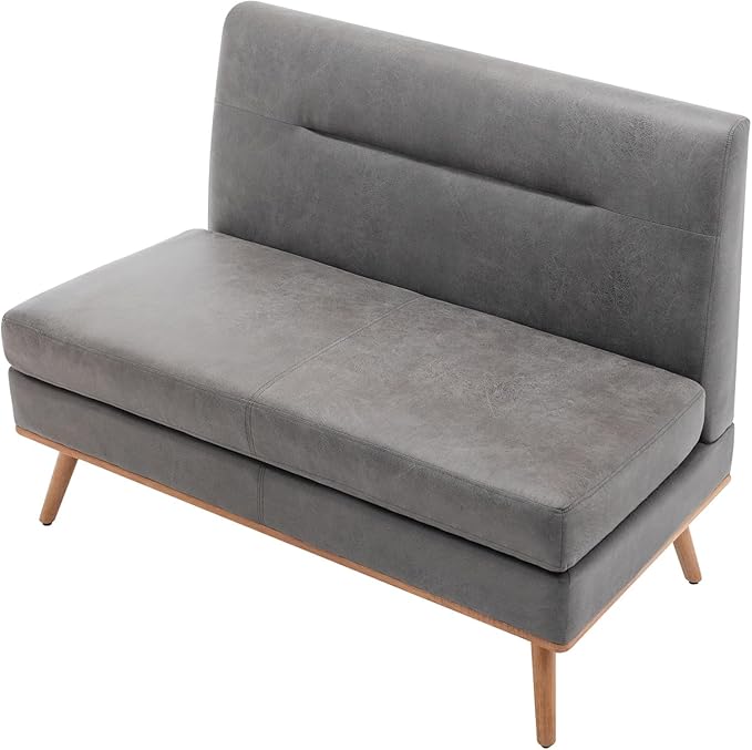 Aklaus Upholstered Small loveseatFaux Leather Modern Mini Sofa Couch Love Seat Armless Settee Bench with Back for Living Room Bedroom Office Small Space Entryway Grey