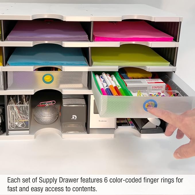 Ultimate Office TierDrop Supply Drawers Measure 9w x 12d x 2 1/4 Inches High for Desk Accessories and Supplies Set of 3 Includes Color-Coded Finger Rings for Fast and Easy Access to Contents