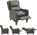 Leather Pushback Recliner Chair PU Leather Push Back Armchair Upholstered Recliner Chair 105-135 Degree Adjustable Retro Accent Chair for Living Room Bedroom - Gray