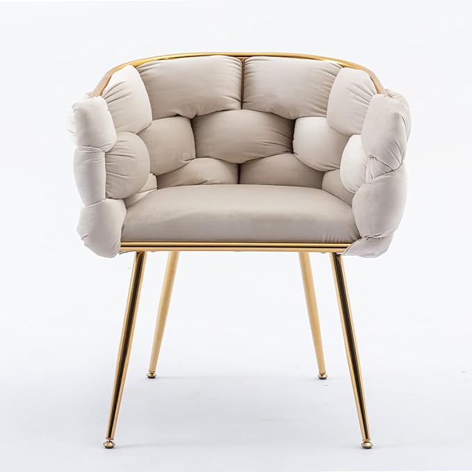 Luxury Modern Accent ChairVelvet Leisure Chair Single Sofa Upholstered Side Chair Living Room Chairs with Backrest and Gold Metal Legs for Kitchen Vanity Living Room (Beige)