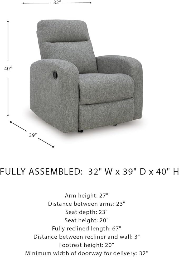 Signature Design by Ashley Carrigan Lane Modern Pull Tab Rocking Recliner Light Gray